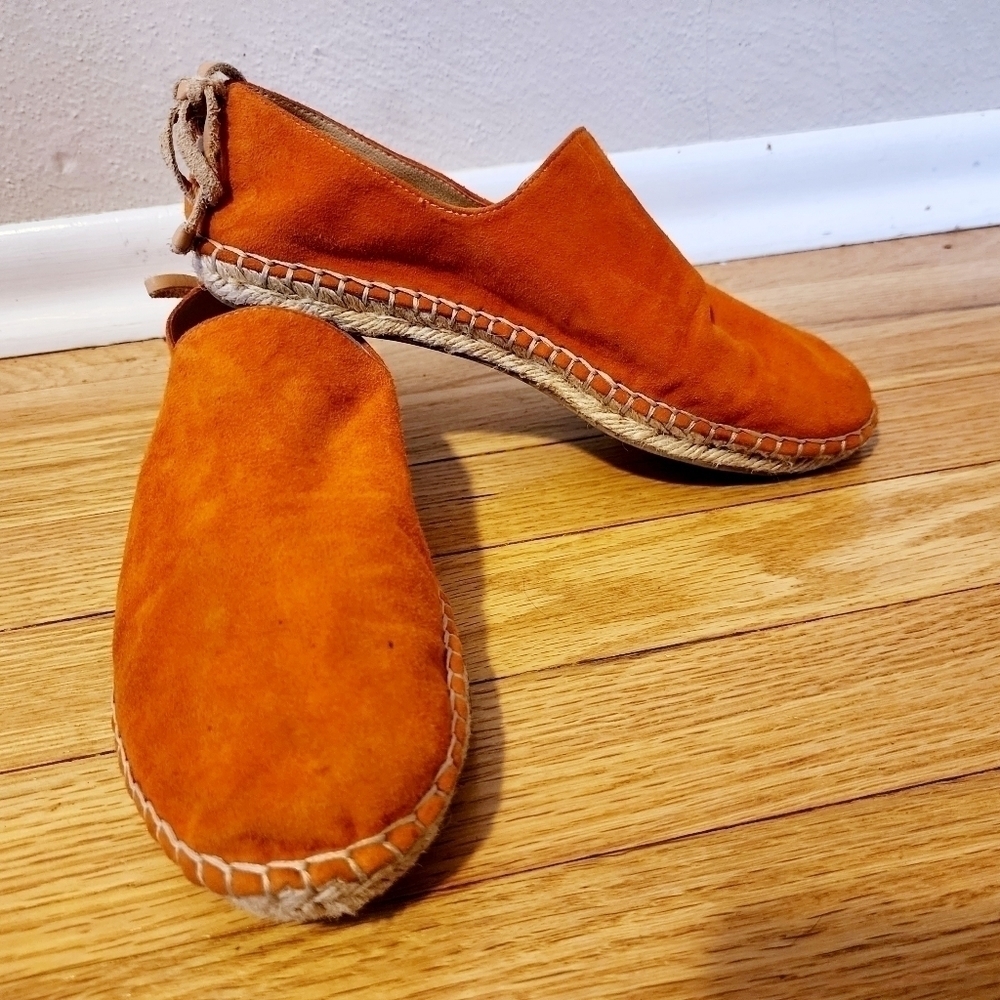 House of Harlow 1960 Callan Espadrilles Flats Burnt Orange Suede Leather Size 6